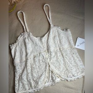 La Peche Ivory Lace & Smocked Cami Tank NWT